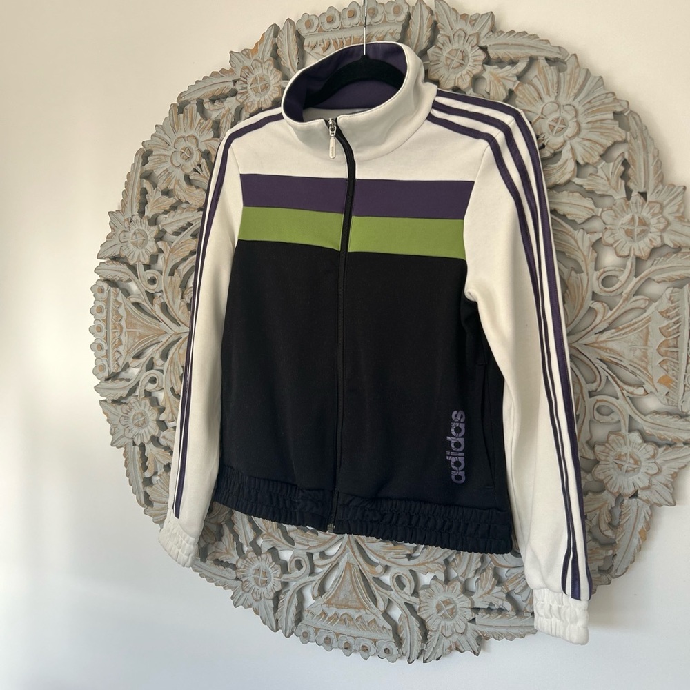 Vintage Adidas track jacket purple/green and cream Size Medium